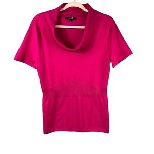 Alex Marie Sweater Fuchsia Silk blend short Sleeve Cowl Neck Women's Size Large